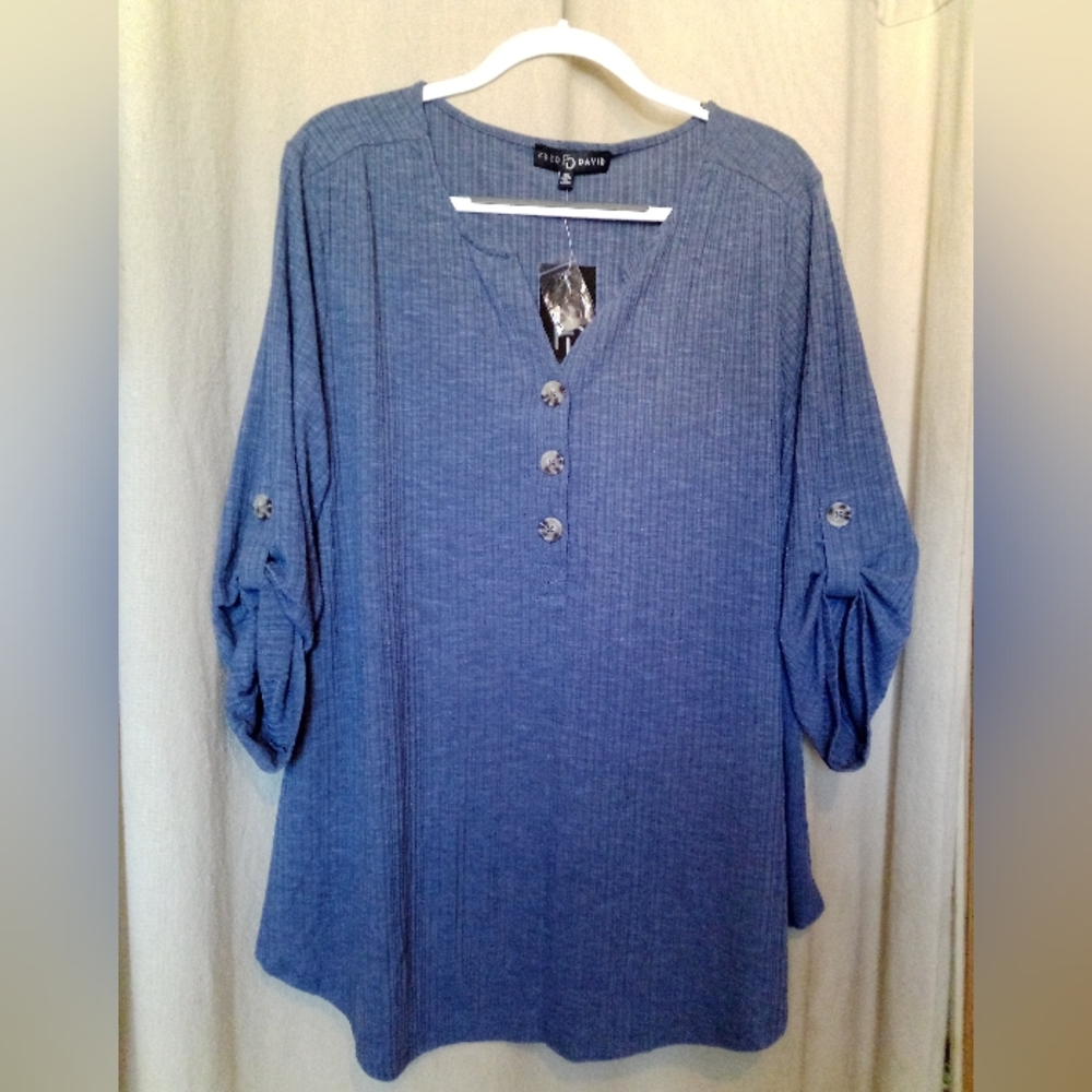 💙NWT PULLOVER PLUS SIZE 3X SHIRT TOP BLOUSE TUNIC HEATHER BLUE PULLOVER